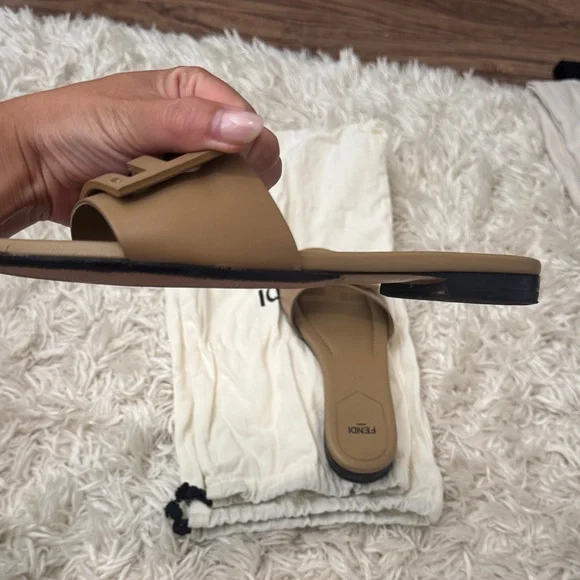 Fendi Beige Baguette Slide Sandals - Picture 6 of 12